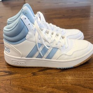 adidas Woman’s  White High-Top Sneakers with Light Blue Trim Size 8.5